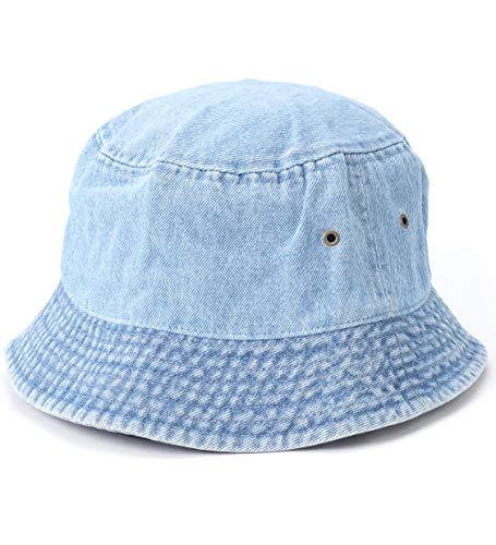 MIRMARU Vintage 100% Cotton Canvas Denim Bucket Hat - Casual Outdoor Fishing Hiking Safari Boonie Hat.(NH-1530-LIGHT Blue-SM)
