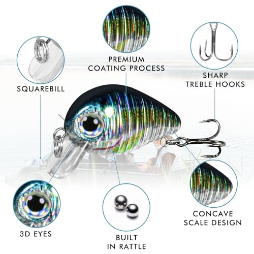 Image of TRUSCEND Easy Catch Crankbait with BKK Hooks, Shallow or Deep Diving Crank Bait Fishing Lures for Bass Pike Walleye, Unipue Wobble Design for More Bites, Vibe Lipless Crankbaits Freshwater Saltwater