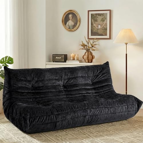 Image of HABUTWAY Giant Bean Bag Chairs Lazy Sofa for Adults,3 Seater,Black | 3 Seater Fireside Chair, Memory Foam Lazy Large Floor Bean Bag Sofa for Living Room, Bedroom, Dorm, Office