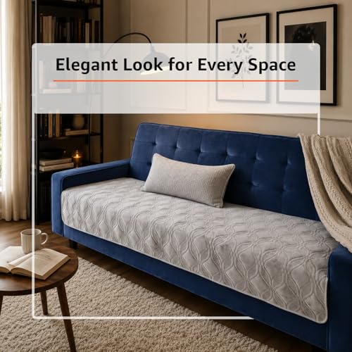 Image of Amazon Basics - Velvet Quilted Make Your Own Sofa Cover |70 x 180 cm| Microfiber Sofa Slipcover (Grey, 3 Seater)