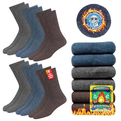SOXCO Calcetines Térmicos para Hombres y Mujeres - Calcetines de Invierno Calientes, Paquete de 6 Pares