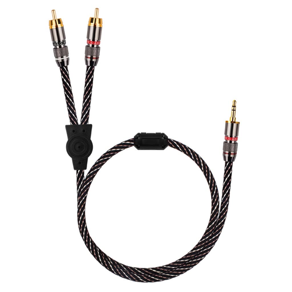 Cable de Audio, Cable de Instrumento, HiFi AUX de 3,5 mm a 2 RCA Cable Divisor de Audio Macho 2RCA Altavoz 2 m Chaqueta Trenzada MP3 (Color : como se Muestra, Tamaño : One Size)