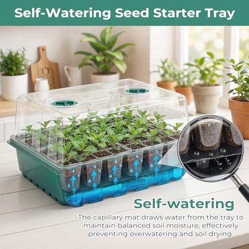 Image of Hanaoyo Self-Watering Seed Starter Tray 2 Packs, 96 Cells Seed Starter Kit with Humidity Vented Domes and High Lid, Germination Kit for Indoor Greenhouse Seed Starter
