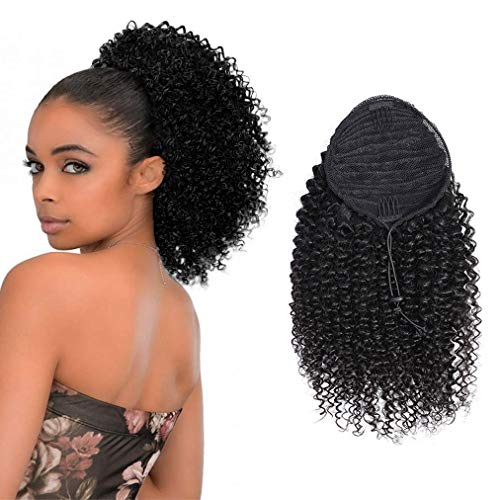 Kinky Curly Drawstring Ponytail Brazilian Virgin Hair Extension No Synthetic Kinky Curly Human Hair Ponytails Afro Hair for Black Women Ponytail Hair Extensions 14 Inches