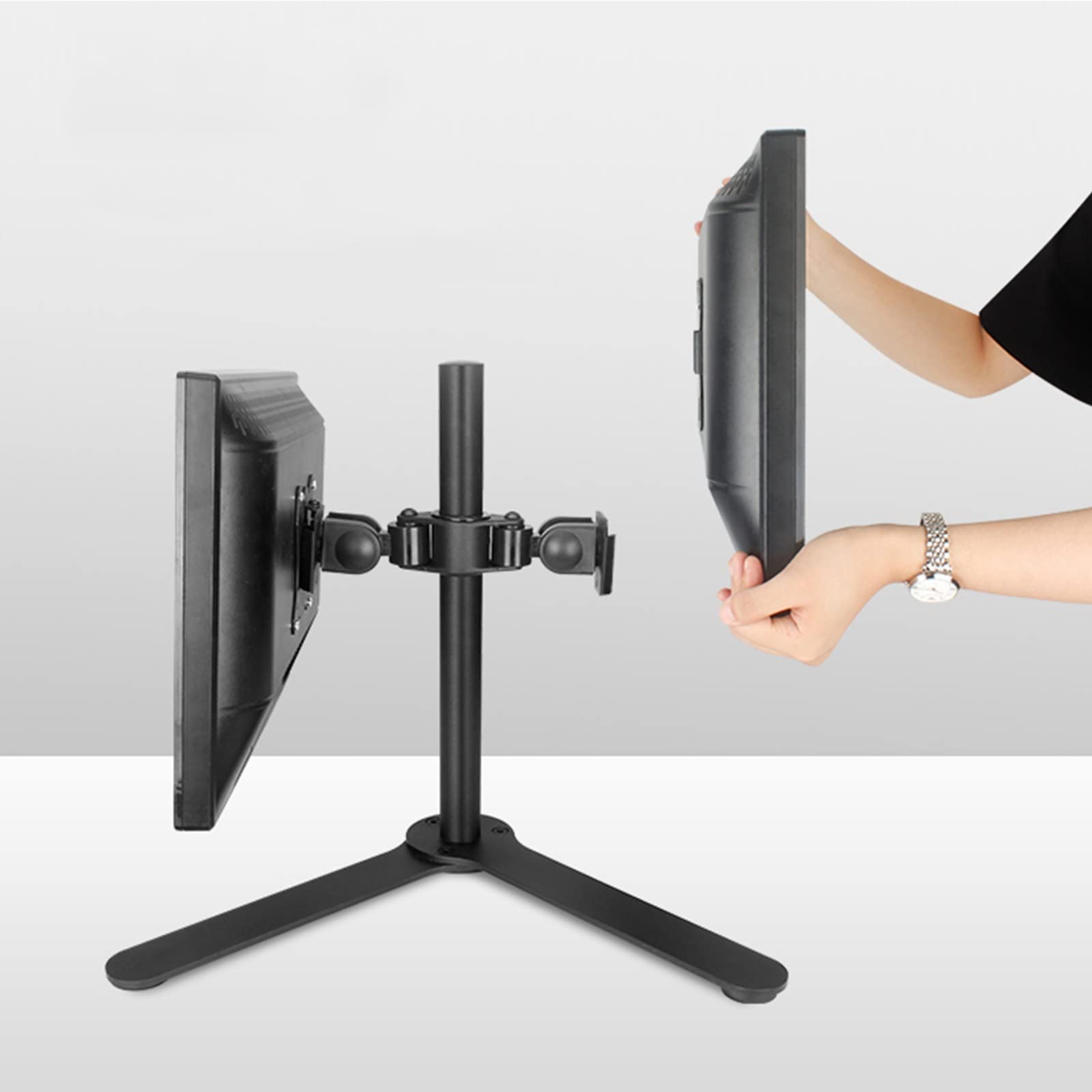 asdchZen Dual Monitor Stand,Height Adjustment And Open Plates For 2 Lcd Screens Up To 27 Inches,Freestanding Base,Holds Up To 8Kg/17.6 Lbs