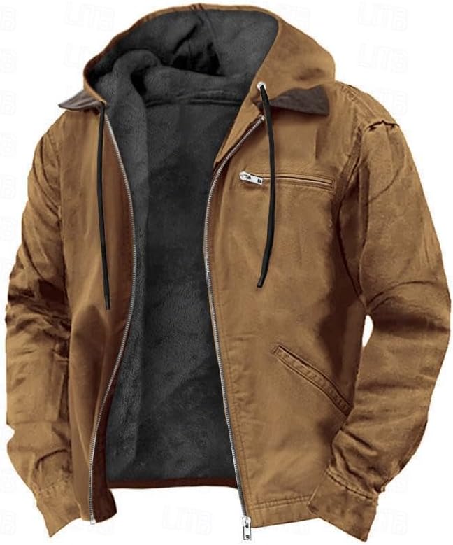 Generic Design Jacket for (Couleur : Brown) (SIZE: L) Mens Winter Casual Padded Jacket Warm Hooded Soft Comfort Coat Thick Jacket Tops