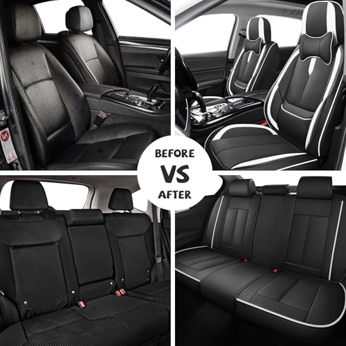 Image of Seat Covers for Chevy Silverado 1500 2007-2026 (Black&White,Luxury 5 Seats)