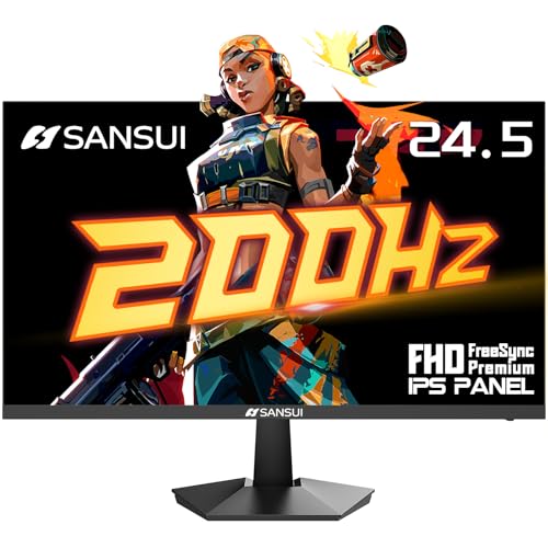 SANSUI 24.5 Inch 200Hz Gaming Monitor, FHD 1080P Fast IPS PC Gaming Monitor, 2 x HDMI2.0, 1 x DP1.4, FreeSync,128% sRGB HDR VESA Mountable (ES-G25X1, One HDMI Cable Included)