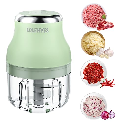 Vegetable Chopper, Electric Garlic Chopper, 250ML USB Rechargeable Mini Chopper, Powerful Small Food Processor, Blender to Vegetable, Wireless Food Chopper for Ginger, Chili, Fruit, Meat, etc(Green)