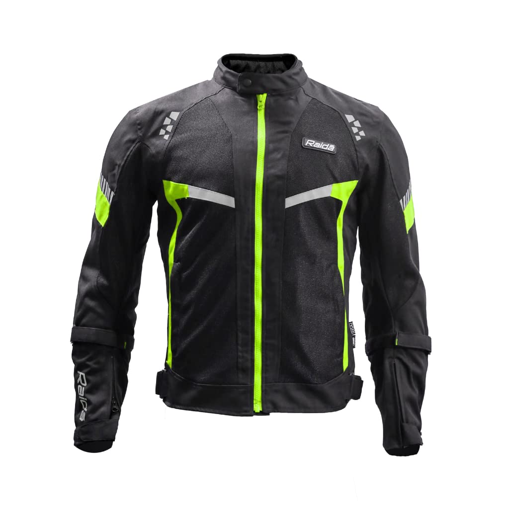 Raida Unisex-Adult, Polyester Bolt Motorcycle Standard Length Jacket | Ce Level 2 Armors | Abrasion Resistance Fabric | Lightweight (Xs, Hiviz)