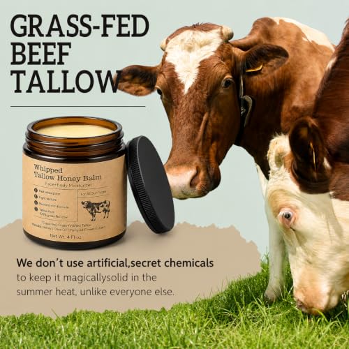 Image of Beef Tallow for Skin: Organic Grass-Fed Tallow Face Cream with Manuka Honey, Olive Oil, Jojoba Oil & Vitamin E, Non-Greasy Face and Body Moisturizer, 4 oz