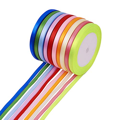Fashewelry 10 Colors Fabric Ribbon Silk Satin Ribbons Roll 1/4" (6mm) Wide