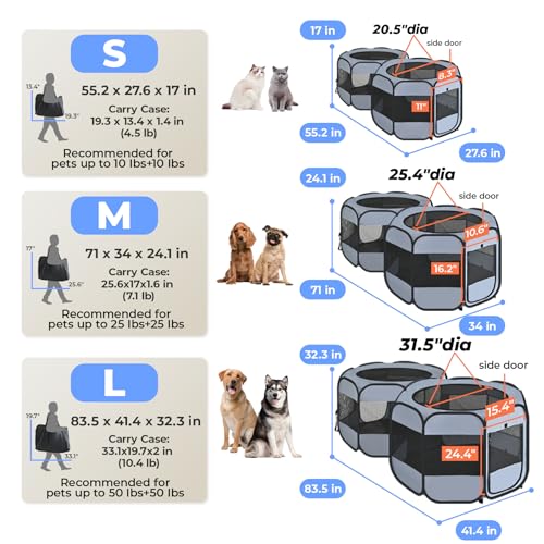 Image of 2-in-1 XLarge Portable Cat Playpen Assembly-Free for Indoor Cats Enclosed Pop Up Dog Play Pen Outdoor Puppy Pet Tent Crate House Condo Kitten Kennel Small Animals Cage(No Divider, Unified Space)
