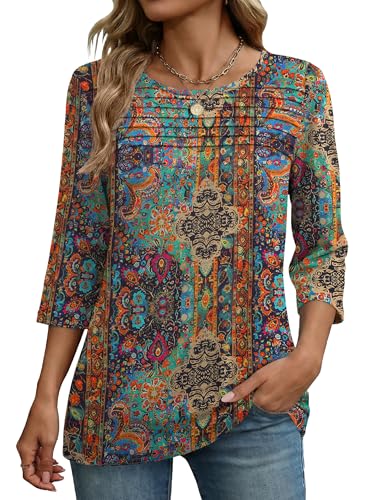 Image of Zeagoo Womens Clothing 3/4 Sleeve Tunic Ladies Tops and Blouse Crewneck Spring Outfit Business Casual Boho Clothes