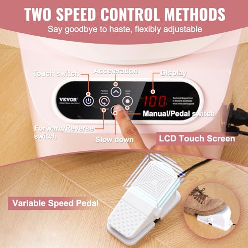 Image of VEVOR 25CM Pottery Wheel for Adults Beginners, Direct Drive Ceramic Pottery Wheel with LCD Touch Screen Foot Pedal 50-300RPM Adjustable Speed, 350W Electric Wheel for Pottery Art Craft DIY, Pink