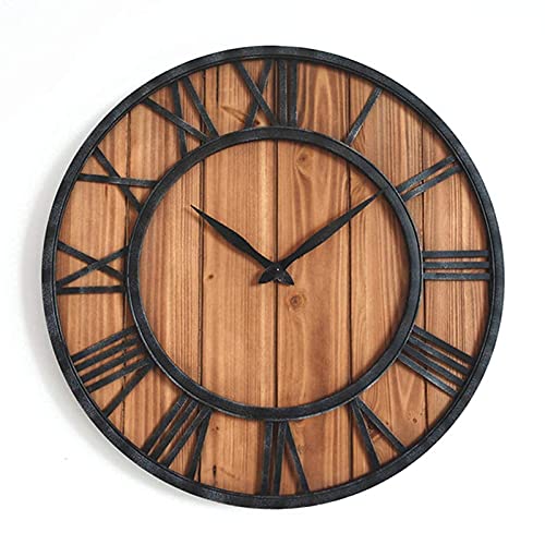 Horloge de jardin extérieure en bois vintage de 18 pouces pour mur de terrasse