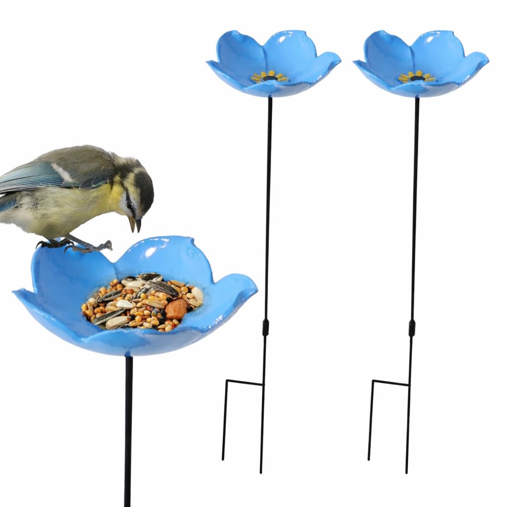 DIVCHI Bird Feeders Free Standing Flower Birds Feeding Station | Garden | Outdoor | Pole | Decorative | Wild Bird | Seed | Nut | Water | Bowl | Bath | Dish (Pack of 2) (Yellow) — view 10