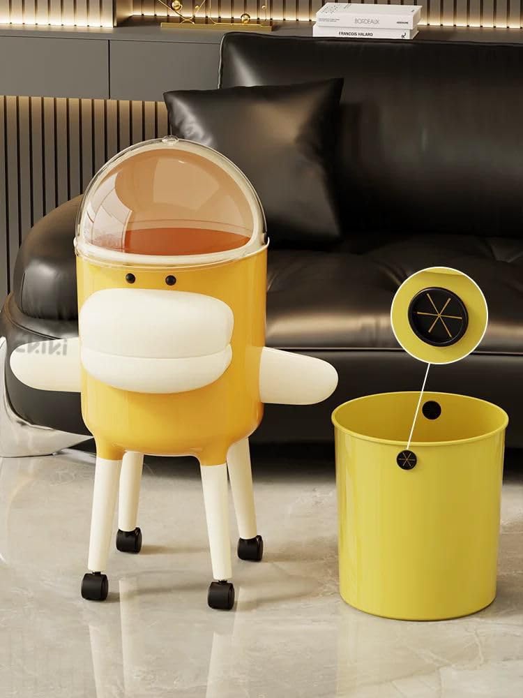AIR O MATIC Premium Mobile Duck Waste Bin with Flip Dome Lid & 360° Swivel Wheels – Cute Kawaii Rolling Trash Can with Removable Inner Bucket for Kids Room, Nursery, Bedroom & Home Office Decor 3
