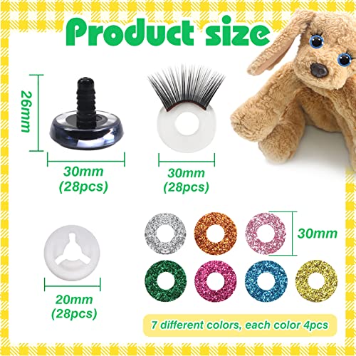 TOAOB 28pcs 30mm Safety Eyes Plastic Glitter Safety Eyes with Black Eyelashes and Washers for Amigurumis Craft Crochet Eyes for DIY Puppet Bear Stuffed Animal Doll Making - Image 2