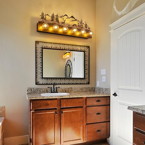 Image of TOCHIC Rustic Bathroom Light Fixtures, 6 Lights Large Farmhouse Bathroom Vanity Light Over Mirror Dimmable, Western Deer Sconces Wall Lighting for Mirror Cabinets, Powder Room, Living Room, 36 inchL