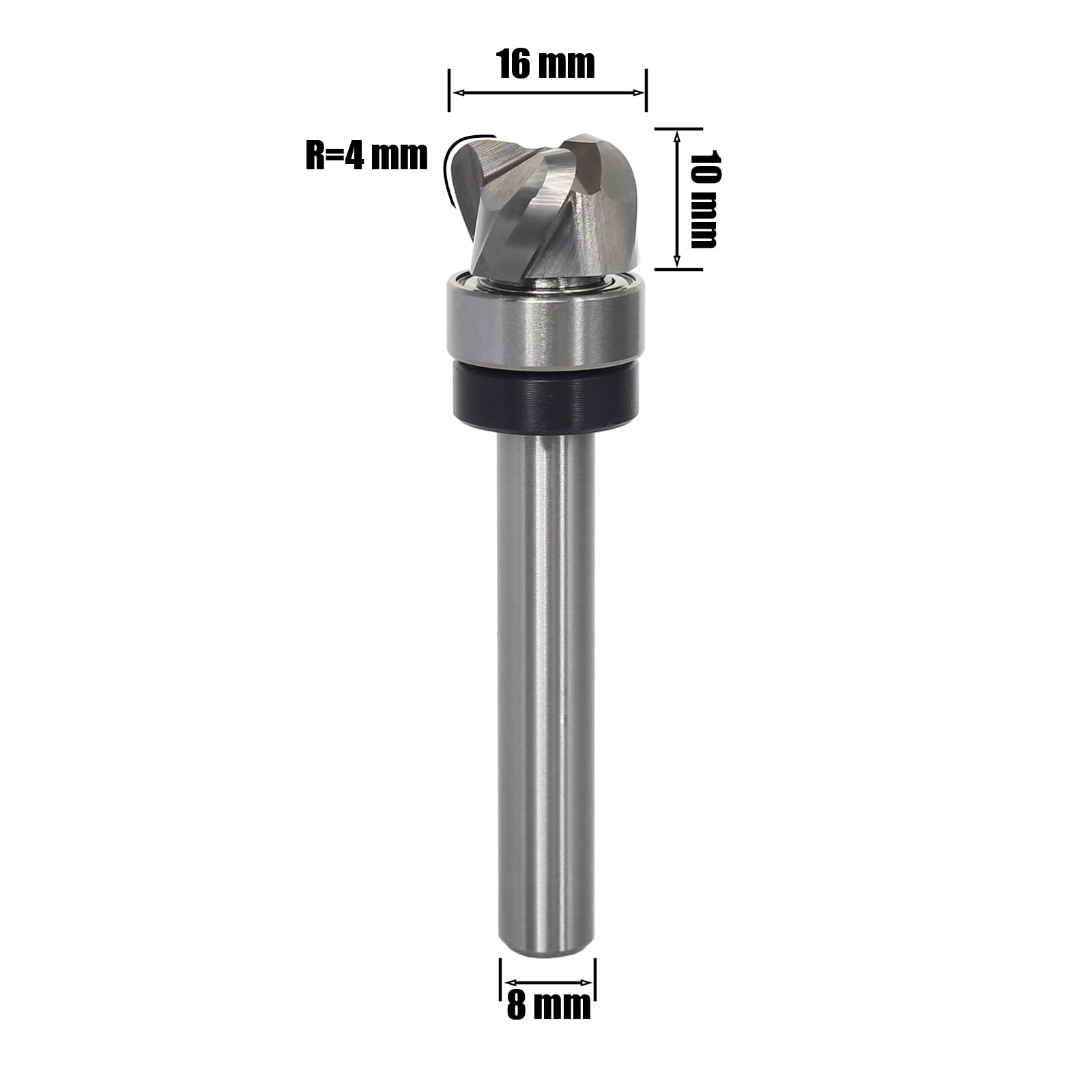 Fraise à gorge creuse 8 mm avec tige et plateau - Diamètre de coupe : 16 mm - Rayon (R) 4 mm - Fraise ronde en métal dur - Pour le travail du bois