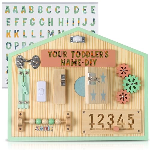 Image of HomeSkill Wall & Travel Busy Board Panel – Can Be Personalized – Sensory Toy with 11 Activities – Solid Wooden Activity Board to Promote Early Childhood Development – Perfect for Toddler Playrooms