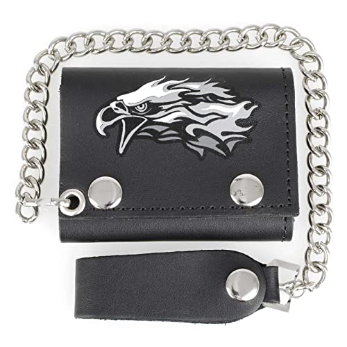 Image of Milwaukee Leather MLW7889 Men's 7.5 inch Black Premium Leather Soft Biker Wallet - Bi-Fold Anti-Theft Stainless Steel Chain