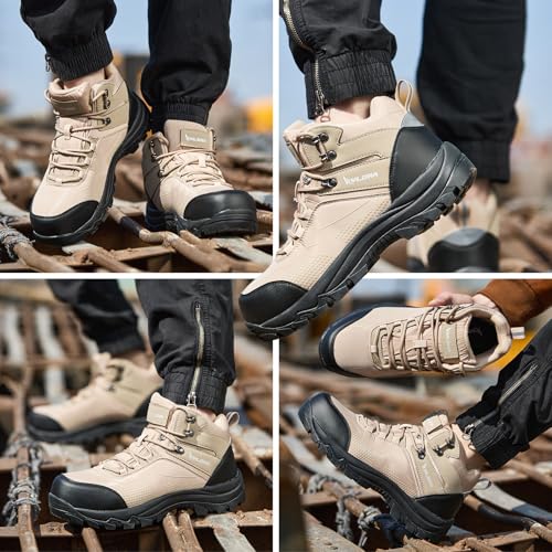 Image of Waterproof Steel Toe Boots for Men Wide Width Non Slip Work Boots Lightweight Slip Resistant Safety Shoes Indestructible Construction Composite Toe Sneakers
