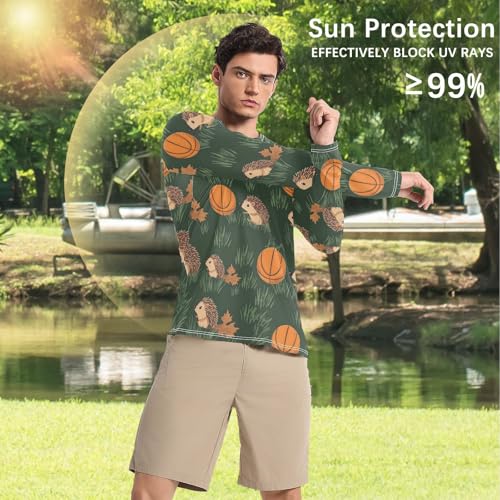 Bolaz Mens UV Protection Shirts Rash Guard Long Sleeve UPF 50+ Hedgehog Basketball Quick Dry S4