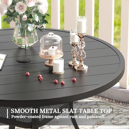 Image of VICLLAX 41.2 inchx 28 inch Outdoor Round Patio Table for Lawn Garden, All Weather Metal Round Patio Dining Table with Adjustable Umbrella Hole, Patio Table for 4 Person, Black Tabletop