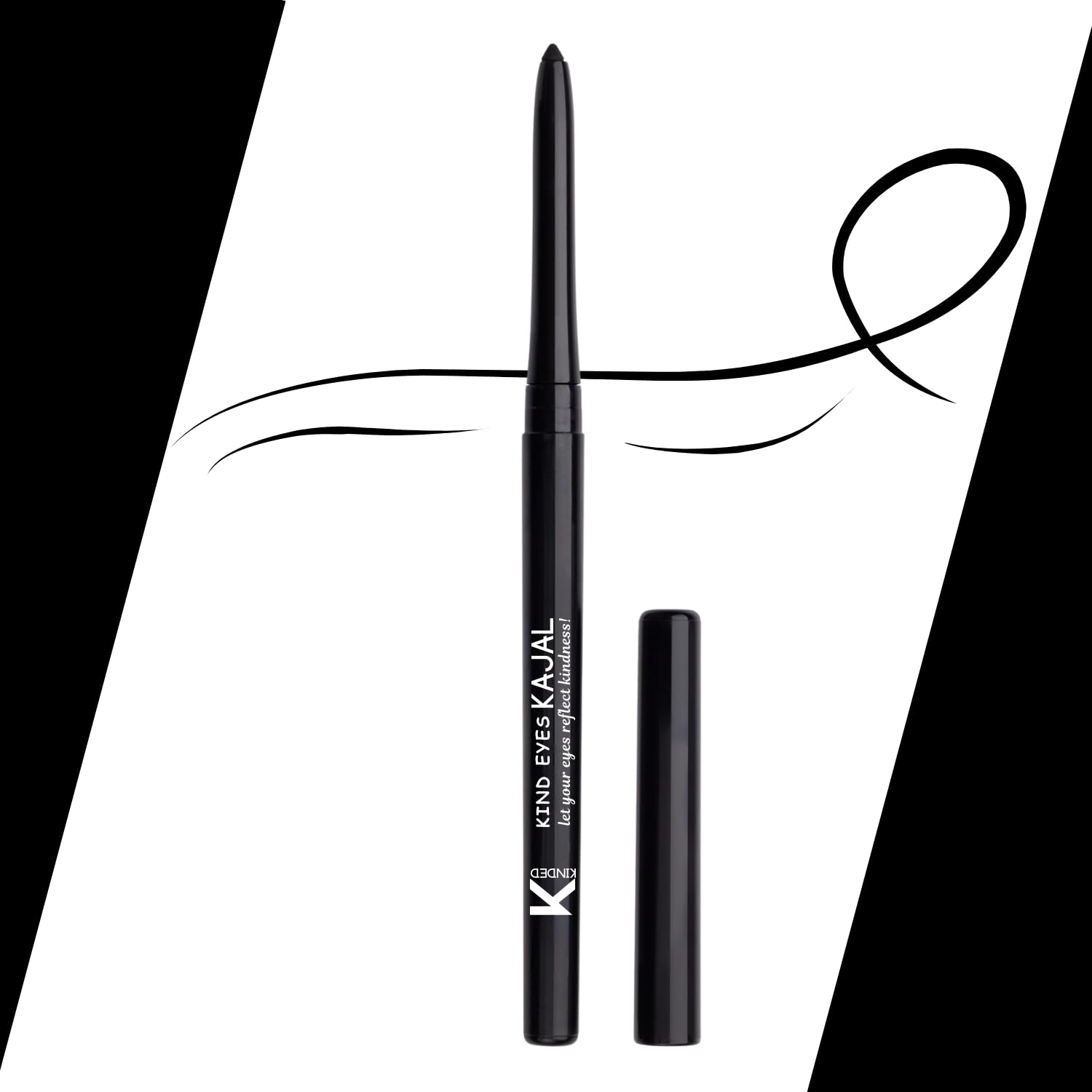 KINDED Kind Eyes Kajal 3 in 1 Kohl Kajal Eye Liner Smokey Eye Shadow Waterproof Smudge Proof 18 Hours Long Stay Colour One Stroke Auto Kajal Pencil for Eye Makeup (Boundless Black, 0.35 gm)