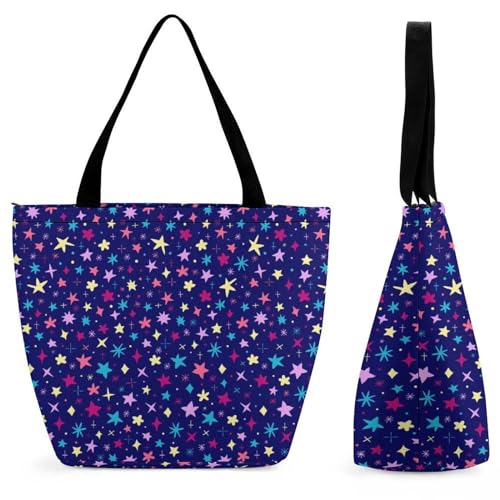 Sac de shopping pour voyage lune étoiles colorées grand sac à main spacieux 18cm