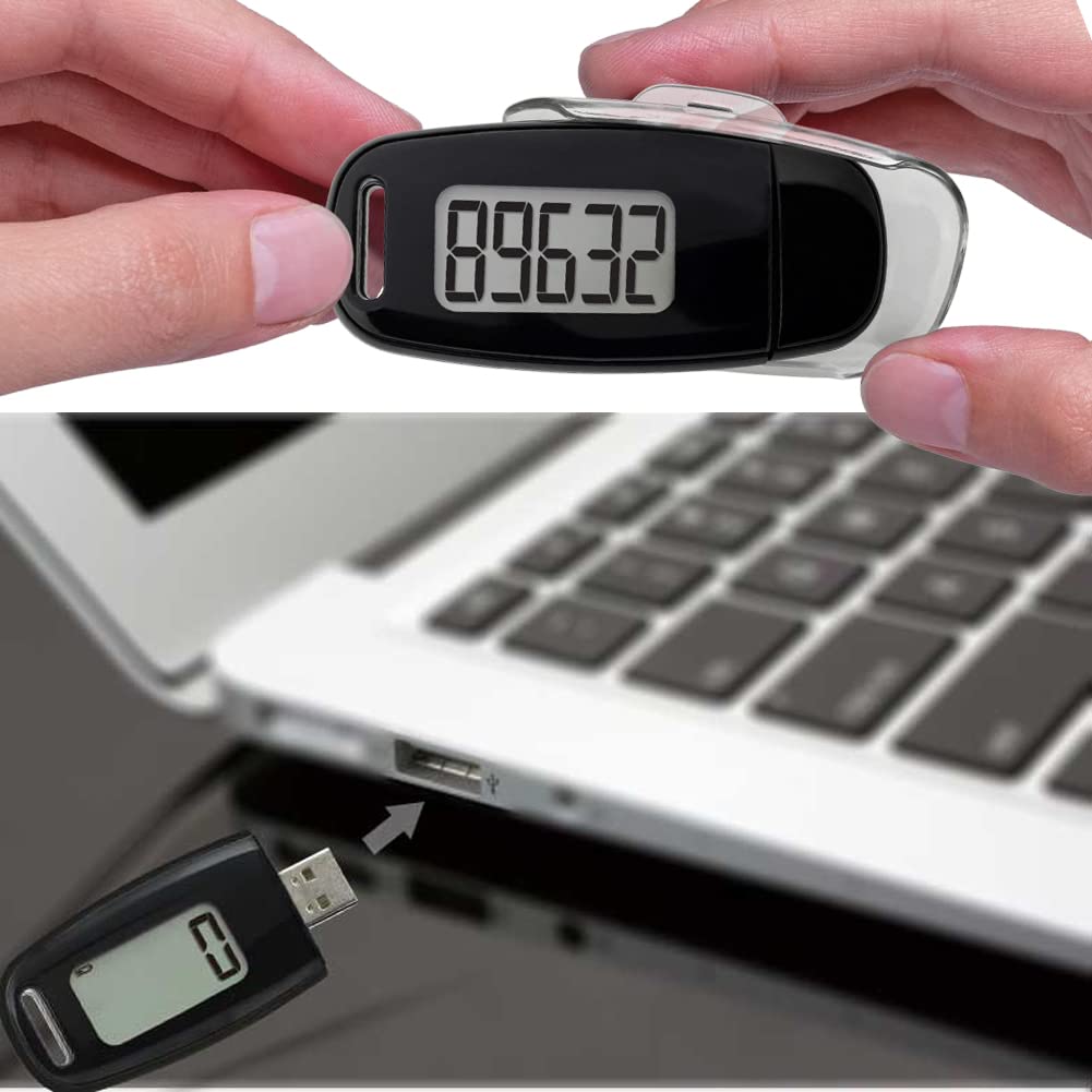 ThreeH Contapassi 3D Pedometro da Passeggio con clip e Cinturino Funzionamento Semplice Ricaricabile Tracker Accurato dei passi Monitor Dell'obiettivo di Tempo Esercizio Quotidiano