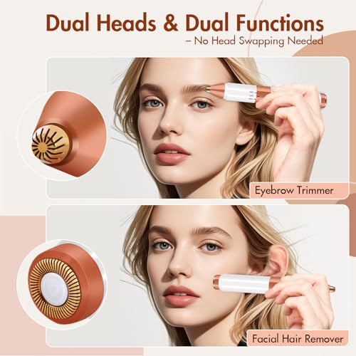 Image of Acavado 2-in-1 Dual Head Eyebrow Trimmer & Flawless Facial Hair Removal for Women, Painless & Gentle Facial Hair Remover for Brows, Chin, Upper Lip, Cheeks, Type-C Charging for Women, White AU3