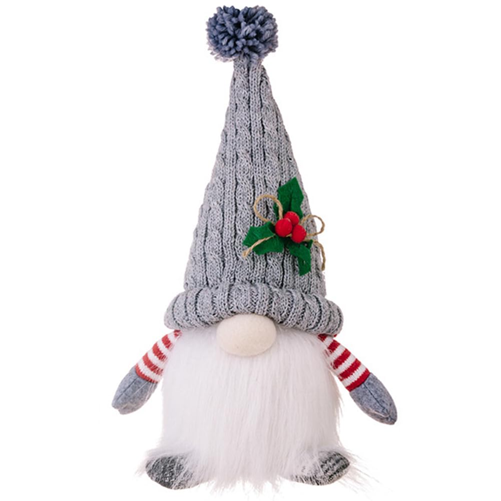 Tomte Plush Doll with Light Scandinavian Gnome Figurine Nordic Elf Plush Doll Christmas Decoration for Home Kitchen Tiered Tray (gray)