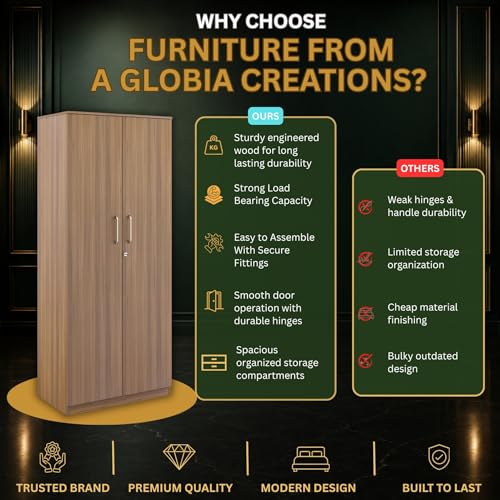 Image of Axel 2 Door Wardrobe | Engineered Wood | Exotic Teak Finish | Matte | Knock Down | Bedroom Storage with 3 Shelves | Water & Scratch Resistant | 3-Year Warranty