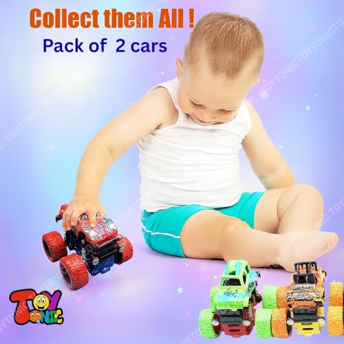Image of TOYTONIC 4x4 Mini Monster Trucks for Kids - Push & Go Friction Powered Cars | 360 Stunt Spin Action | Pack of 2 Off-Road Vehicles | Toy Cars for Boys Ages 3-8 | Birthday Gift (Colors May Vary)