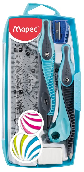 Image of Maped Maths Set - Compasses, Ruler, Preotractor, Eraser, Sharpener - All In One Handy Storage Box!