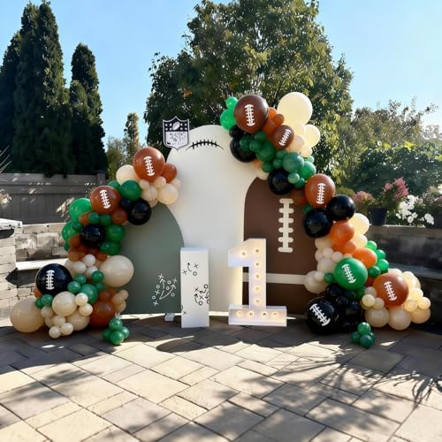 Image of HILAVO Football Balloons, 12 Inch Dark Green Black White Sand with Brown Printed Sports Latex Balloon for Kids Boys Game Football Sport Themed Birthday Party Decor Baby Shower Decorations Supplies
