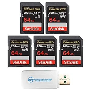 SanDisk 64GB (Five Pack) Extreme Pro Memory Card (SDSDXXY-064G-GN4IN) SDXC 4K V30 UHS-I with Everything But Stromboli (TM) Combo Reader