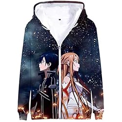 WANHONGYUE Anime Sword Art Online Sao 3D Impresión Hoodie Jacket Chaqueta Cosplay Disfraz Zip Sweat Sudadera con Capucha Outwear Abrigo 1 M