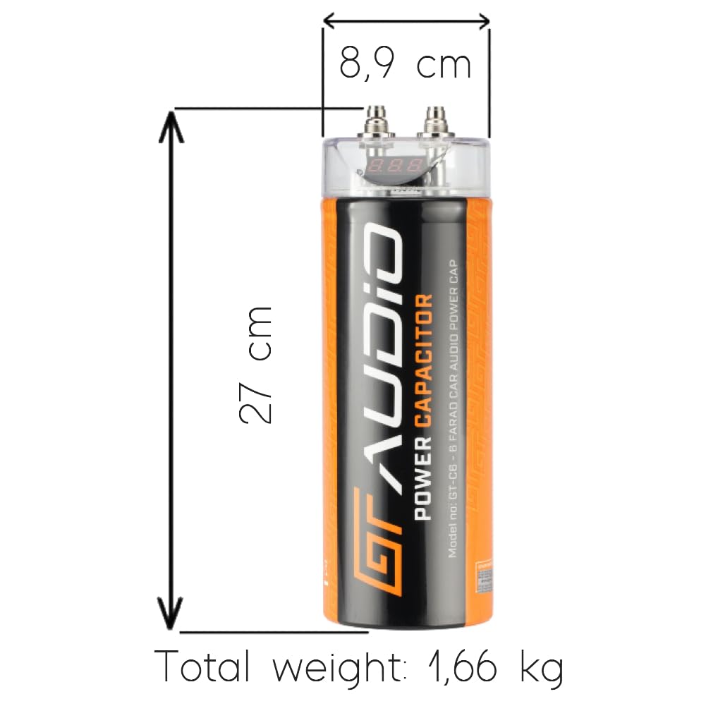 1 GT AUDIO BASS FACE GTC/6 capacitor car audio 6 farad for 6000 rms