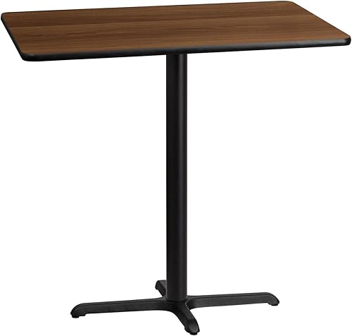 Flash Furniture Mesa rectangular laminada de nogal de 30 x 42 pulgadas con base de mesa de altura de barra de 23.5 x 29.5 pulgadas disponible en Yaxa Peru