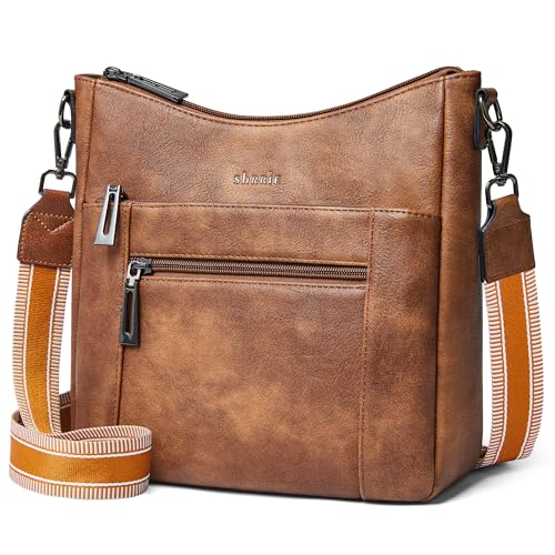 Shrrie Sacs bandoulière pour femmes, sacs à main tendance en cuir végétalien, sacs hobo avec bandoulière amovible pour les voyages, Marron Bicolore