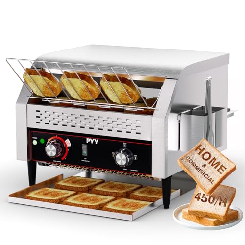 PYY Commercial Conveyor Toaster - Electric Industrial Belt Toasters Oven, 450 Slices/Hour Heavy Duty, Stainless Steel for Bun Bagel Bread Waffle Restaurant Buffet