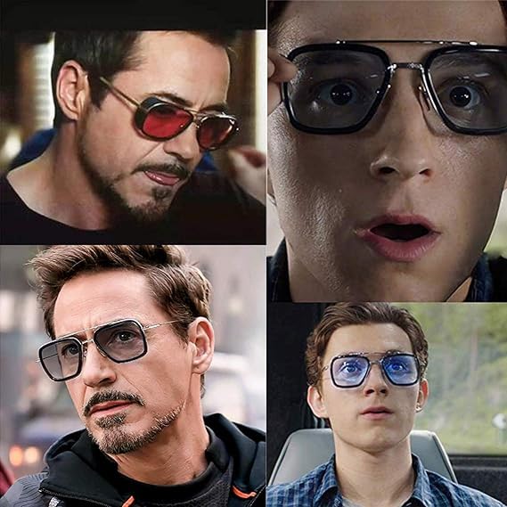 Tony Stark Sunglasses Retro Aviator Sunglasses Square Metal Frame (Tony Stark Same Color AND Spiderman the Same Color)3