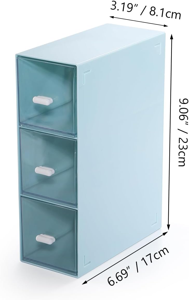 Desktop Drawers, Desk Organizer with 3 Drawers, Stackable Plastic Storage Box for Home Collection, Cosmetics, Jewelry, Office Supplies (1 Tall Layer, Blue)