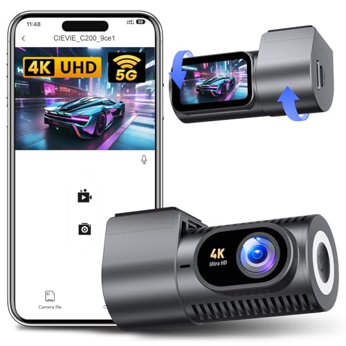 CIEVIE Dashcam Auto Vorne 4K, 1,5' IPS Display & 5G WiFi, 360° Drehbar Mini Dash Cam, Auto Kamera...