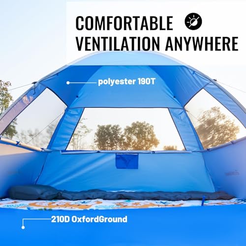 Image of EchoSmile Pop Up Tent for 4 Person Family, Beach Tent Sun Shelter with UPF 50+ UV Protection & Waterproof, Lightweight & Easy Automatic Setup Portable Cabana for Outdoor Travel (Dark Blue)