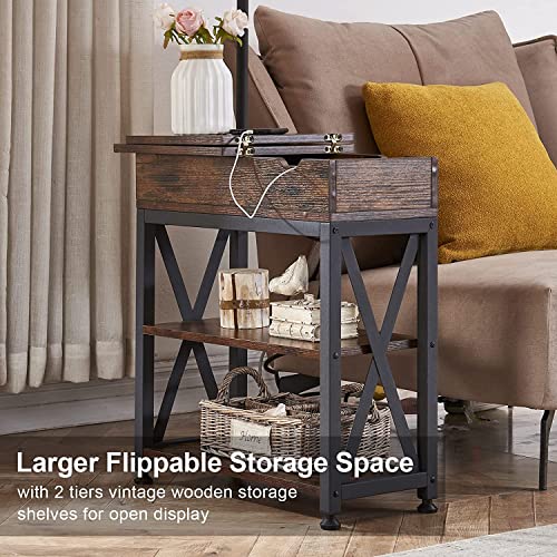 Image of Dungoo Rustic Floor Lamp with Table Storage End Table with Charging Station